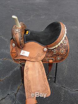 Used 15 16 Barrel Racing Silver Show Cowgirl Trail Leather Western Horse Saddle