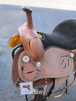 Used 15 16 Barrel Racing Trail Pleasure Tooled Leather Horse Western Saddle Tack