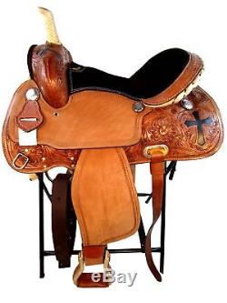 SHOW BARREL RACING USED WESTERN SADDLE 15 16 RODEO TRAIL CROSS TOOLED TACK SET 