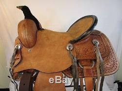 Used 15 16 Tooled Leather Trail Pleasure Horse Western Ranch Roping Saddle Tack