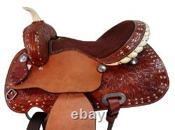 Used 15 16 Western Saddle Barrel Racing Horse Pleasure Tooled Leather Tack Set