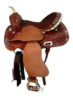 Used 15 16 Western Saddle Barrel Racing Horse Pleasure Tooled Leather Tack Set