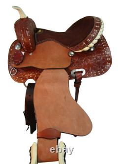 Used 15 16 Western Saddle Barrel Racing Horse Pleasure Tooled Leather Tack Set