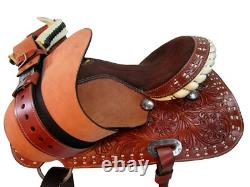 Used 15 16 Western Saddle Barrel Racing Horse Pleasure Tooled Leather Tack Set