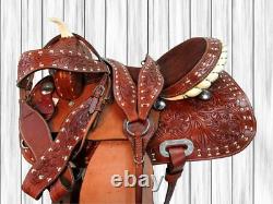 Used 15 16 Western Saddle Barrel Racing Horse Pleasure Tooled Leather Tack Set