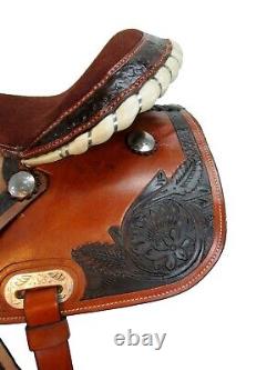 Used 15 16 Western Saddle Pleasure Horse Trail Tooled Leather Barrel Racing Tack