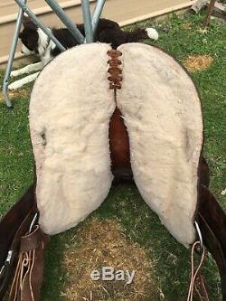 Used 15.5 Blue Ridge Western barrel saddle withrawhide wrapped horn US made