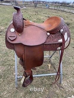 Used 15.5 Dakota tooled Western Show Saddle WithMontana silver US made