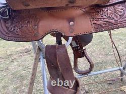 Used 15.5 Dakota tooled Western Show Saddle WithMontana silver US made