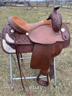 Used 15.5 Dakota tooled Western Show Saddle WithMontana silver US made