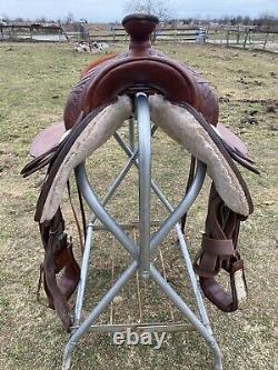 Used 15.5 Dakota tooled Western Show Saddle WithMontana silver US made