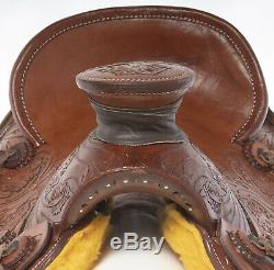 Used 15.5 Hard Seat Cowboy Wade Tree Ranch Roping Western Leather Horse Saddle