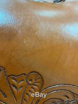 Used 15.5 Hard Seat Cowboy Wade Tree Ranch Roping Western Leather Horse Saddle