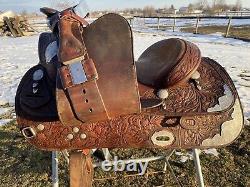 Used 15.5 tooled Western Show Saddle US made Geidel's Custom Saddlery