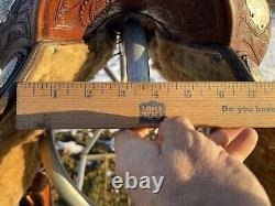 Used 15.5 tooled Western Show Saddle US made Geidel's Custom Saddlery