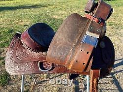 Used 15.5 tooled / silver laced Western saddle US made The American