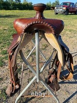 Used 15.5 tooled / silver laced Western saddle US made The American