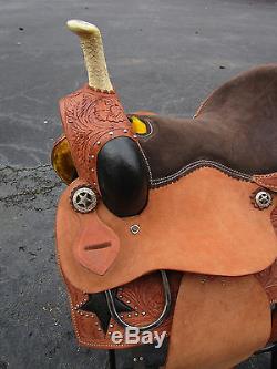 Used 15 Barrel Racing Star Show Pleasure Tooled Leather Horse Western Saddle