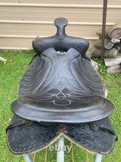 Used 15 Big WithWestern Saddlery black round skirt saddle US made