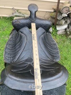 Used 15 Big WithWestern Saddlery black round skirt saddle US made