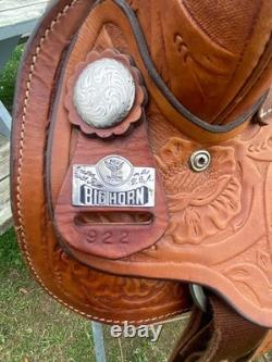 Used 15 Big horn Western Show Saddle Withsilver, tooled leather, semi bar US made