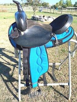 Used 15 King Series Western saddle Turquoise nylon withblack leather US made