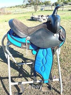 Used 15 King Series Western saddle Turquoise nylon withblack leather US made
