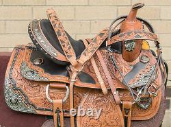 Used 15 Silver Hand Carved Premium Western Show Leather Horse Saddle Tack Set