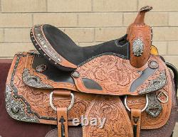 Used 15 Silver Hand Carved Premium Western Show Leather Horse Saddle Tack Set