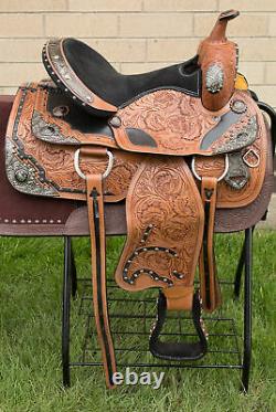 Used 15 Silver Hand Carved Premium Western Show Leather Horse Saddle Tack Set