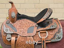 Used 15 Silver Hand Carved Premium Western Show Leather Horse Saddle Tack Set