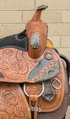 Used 15 Silver Hand Carved Premium Western Show Leather Horse Saddle Tack Set