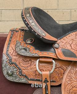 Used 15 Silver Hand Carved Premium Western Show Leather Horse Saddle Tack Set