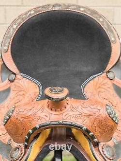 Used 15 Silver Hand Carved Premium Western Show Leather Horse Saddle Tack Set