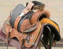 Used 15 Silver Hand Carved Premium Western Show Leather Horse Saddle Tack Set