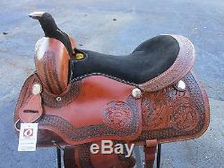 Used 16 17 Roping Pleasure Ranch Trail Cutter Roper Leather Western Horse Saddle