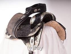 Used 16 Black Leather Western Pleasure Hand Tooled Silver Show Horse Saddle