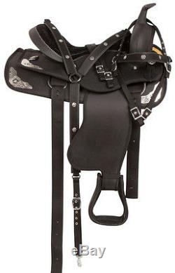 Used 16 Black Silver Synthetic Western Trail Horse Saddle Tack