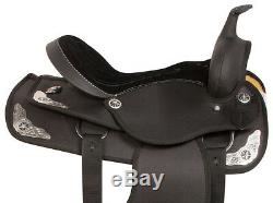 Used 16 Black Silver Synthetic Western Trail Horse Saddle Tack