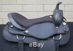 Used 16 Black Synthetic Western Show Silver Trail Riding Horse Saddle Tack