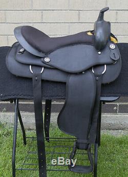 Used 16 Black Synthetic Western Show Silver Trail Riding Horse Saddle Tack