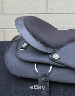 Used 16 Black Synthetic Western Show Silver Trail Riding Horse Saddle Tack