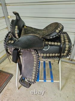 Used 16 Black leather Parade Saddle Silver Conchos All the Way Around it