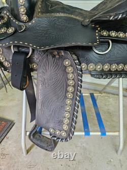 Used 16 Black leather Parade Saddle Silver Conchos All the Way Around it
