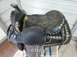 Used 16 Black leather Parade Saddle Silver Conchos All the Way Around it