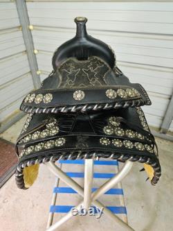 Used 16 Black leather Parade Saddle Silver Conchos All the Way Around it