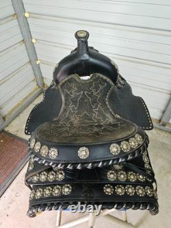 Used 16 Black leather Parade Saddle Silver Conchos All the Way Around it