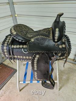 Used 16 Black leather Parade Saddle Silver Conchos All the Way Around it