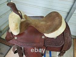 Used 16 Brown Color Leather Roping Saddle with Tooling #1790