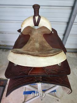 Used 16 Brown Color Leather Roping Saddle with Tooling #1790